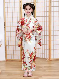 Carnevale Costumi giapponesi Kimono da bambino Abito in poliestere bianco Set da donna orientale Costumi festivi Halloween #386467