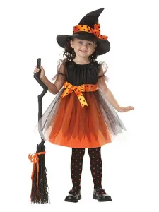 Costume Halloween per Bambini Strega Costume Bambini Halloween Arancione Tulle Abiti e cappello per bambine Costume Carnevale Costume Halloween