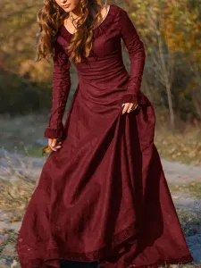 Abito vintage medievale Abito da altalena a maniche lunghe a strati marroni Costume cosplay Halloween #404040