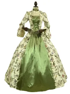 Carnevale Costume del XVIII secolo Costumi retrò verdi Abito con stampa floreale Abito da donna in stile vittoriano Maria Antonietta Halloween #387125