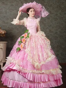 Carnevale Costume d'epoca Carnevale Royal Victorian Abito Pageant pizzo rosa delle donne Halloween