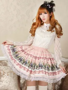Bella pizzo rosa stampa Skirt Lolita #335698
