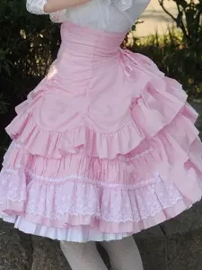 Sweet Lolita Dress SK pizzo rosa incrociato Ruffle cotone Lolita gonna a vita alta #348146