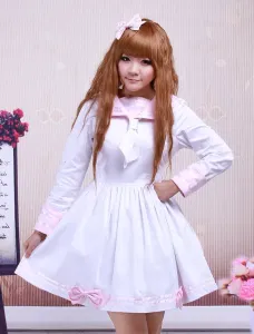 Cotone rosa e bianco Sailor Bow Scuola Lolita Dress Cotone #340401