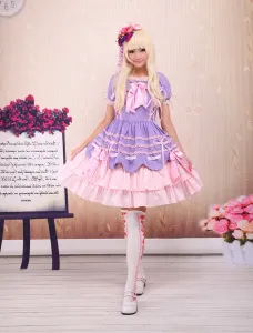 Dolce Lolita rosa viola OP vestito corto maniche strati archi e Trim #334200