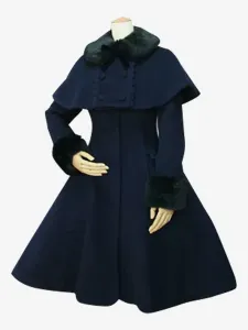 Dolce Lolita Cappotto lana nera Turndown collo manica lunga Slim Fit Lolita staccabile del capo cappotto