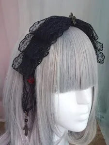 Accessorio per capelli Lolita nero con fiocco in pizzo