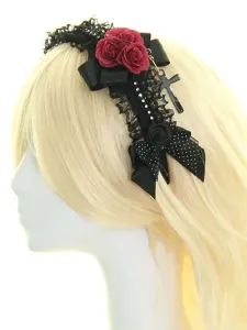 Fiore nero archi pizzo Lolita sintetico capelli accessori
