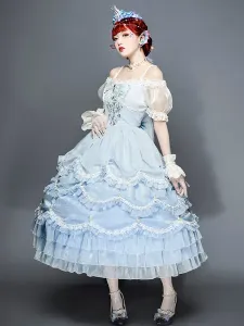 Dolce Lolita Op Dress in poliestere maniche corte a maniche corte blu dolce lolita vestito un pezzo #852828