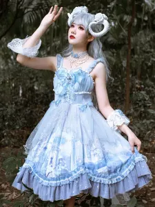 Sweet Lolita JSK Dress Baby Blue senza maniche con fiocchi in pizzo Lolita Jumper #407512