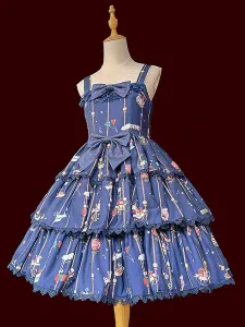 Sweet Lolita JSK Dress Poliestere senza maniche Bowknot Navy Blue Lolita Jumper Gonna #847385
