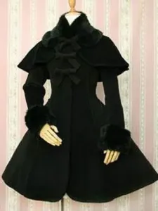 Lolita giacca set bianca nera cappotto Poliestere monocolore gotica maniche lunghe fiocchi di pelle sintetica con colletto Tea party #353909