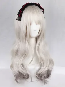 Carino Lolita parrucche dolce luce grigio Lolita sintetico ricci lunghi capelli parrucche con la frangetta