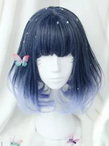 Parrucca Lolita Harajuku Parrucca Lolita in fibra resistente al calore viola con frangia smussata corta