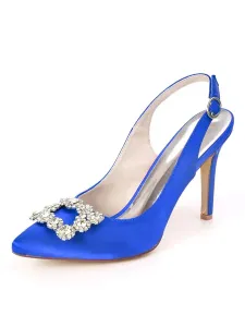 Wedding Guest Satin Royal Blue scarpe a punta strass strass scarpe da sposa #397478