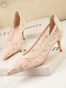 Tacchi medio bassi per donna Eleganti scarpe a punta con tacco a spillo e paillettes Décolleté albicocche graziose #846800