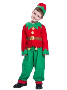 Carnevale Costume da elfo di Natale Ragazzi Bambini Pantaloni a maniche lunghe Top Hat Set 3 pezzi Costume Halloween