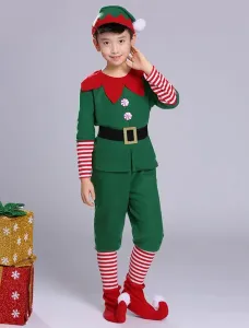 Carnevale Costume da elfo natalizio, pantaloni per bambini, tuta verde, 5 pezzi per i ragazzi Costume Halloween #368091