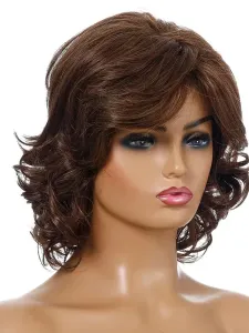Parrucche sintetiche Parrucca corta da donna con taglio laterale in fibra resistente al calore marrone caffè