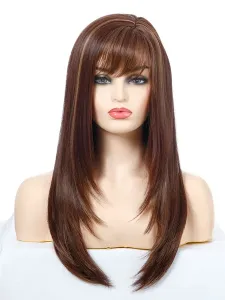Parrucca lunga per donna Parrucche sintetiche lunghe arruffate eleganti in fibra resistente al calore marrone caffè