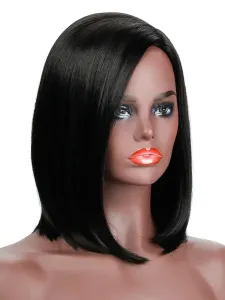 Parrucche medie Parrucche sintetiche Parrucche da donna Parrucca media media in fibra resistente al calore con taglio laterale nero