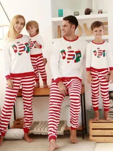 Pigiama natalizio in famiglia Set di pantaloni a blocchi di colore a righe in misto cotone rosso #407095