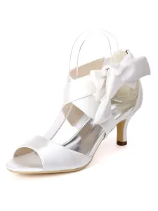 Scarpe da sposa avorio in raso punta aperta fiocchi gattino tacco 2.4 "scarpe da sposa #397370