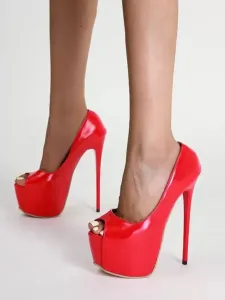 Donne con tacco alto Pompe in pelle PU in pelle rossa peep toe tacco alto scarpe da sera scarpe da sera #835043