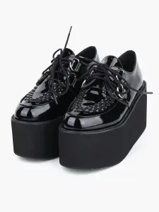 Bella nero rotondo Toe Leather Street indossare scarpe Lolita piattaforma #335869