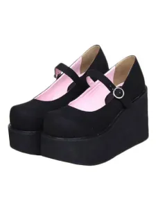 Bella strada indossare scarpe di camoscio nero pelle piattaforma Lolita #335880