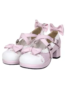Bianco dolce Piazza tacchi Lolita scarpe fiocco Decor tagliare punta tonda #335855