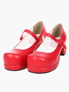 Dolce grosso tacchi Lolita scarpe quadrato tacchi piattaforma rotonda Toe Strap #334594
