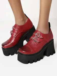 Steampunk Lolita Footwear Black Round Toe PU Leather Daily Casual Lolita scarpe #417017