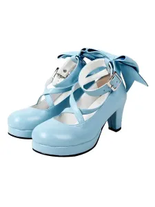 Sweet Lolita Shoes Platform Heels Bow Round Toe Cross Front Lolita Décolleté #337324