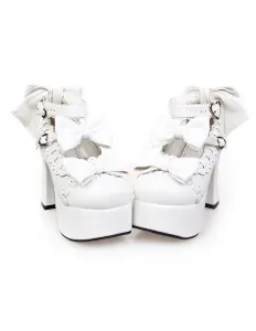 Scarpe Lolita bianco opaco Pony tacchi scarpe piattaforma caviglia cinghie fiocchi Decor fibbie #337126