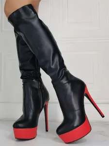 Stivali da donna Tacco a spillo Taglie forti Stivali al ginocchio con tacco alto nero Sky #834596