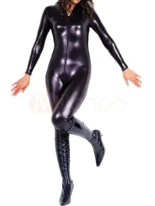 Carnevale Abbigliamento metallizzato per adulti tinta unita nera senza piedini con calzamaglia in gomma unisex Halloween #343482