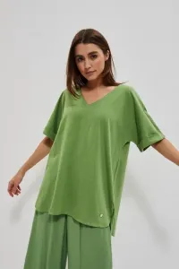 Simple T-Shirt with V-neck in Moodo - green #1279172
