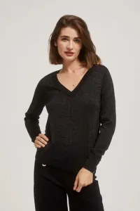 V-neck sweater with metal thread