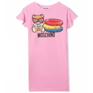 Moschino Girls Bear Print Logo Dress Pink - 12Y PINK