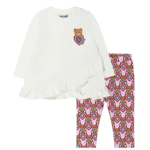 Moschino Baby Girls Heart Teddy Bear T-shirt And Leggings White - 12M WHITE