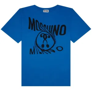 Moschino Boys Distorted Logo T-shirt Blue - BLUE 10Y