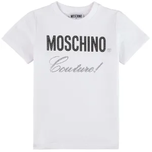 Moschino Girls Couture Diamante Logo T-Shirt White - 10Y White
