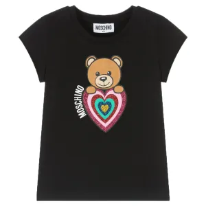 Moschino Girls Glitter Heart T-shirt Black - 10Y BLACK