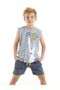 Mushi Pizzeria Shark Boy Gray Sleeveless T-shirt with Gray Shorts Summer Suit