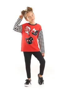 Mushi Lol Cat Girl Child Red T-shirt and Black Leggings Suit