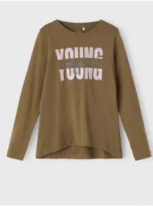 Khaki Girls' Loose T-Shirt with Name It Violet Print - Unisex #826617