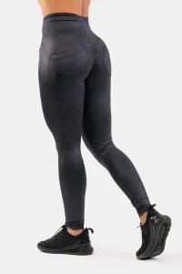 Nebbia High Waist Glossy Look Bubble Butt Pants Volcanic Black S Pantaloni fitness