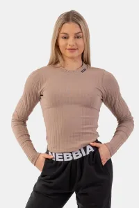 Nebbia Organic Cotton Ribbed Long Sleeve Top Brown XS Maglietta fitness