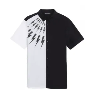 Neil Barrett Men's Half Sleeve Thunderbolt Shirt White & Black - BLACK XL